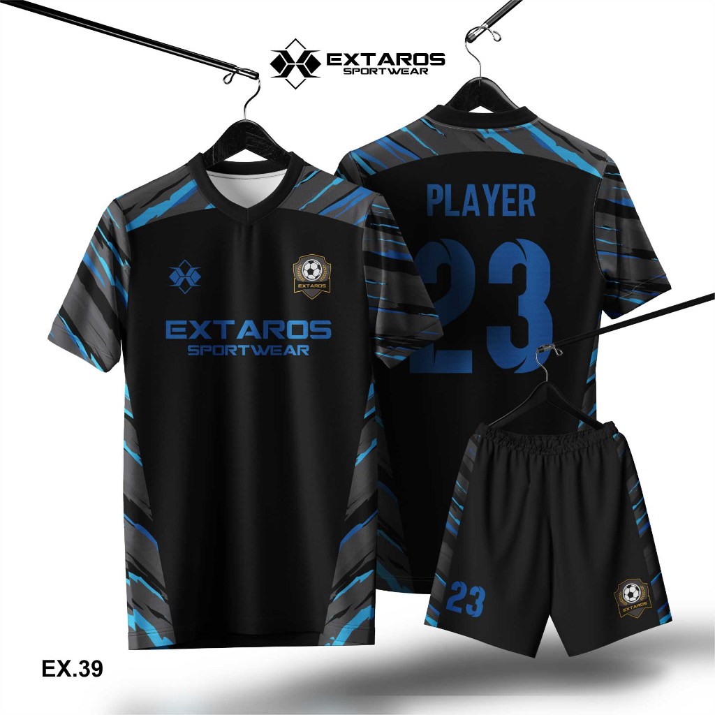 JERSEY FUTSAL CUSTOM HITAM BIRU PREMIUM