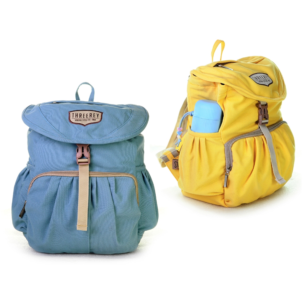 Threerey - Tas Ransel serut wanita - Tas kanvas Backpack Sekolah Kuliah Water Repellent ROSELINE TA9