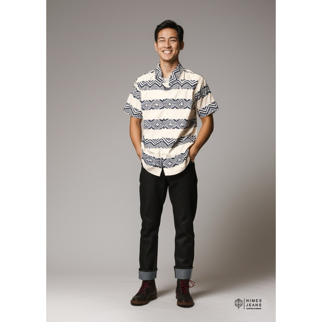 NIMES JEANS - Male Tribal Shirt | Kemeja Pria Tribal Lengan Pendek Katun Non Strecth