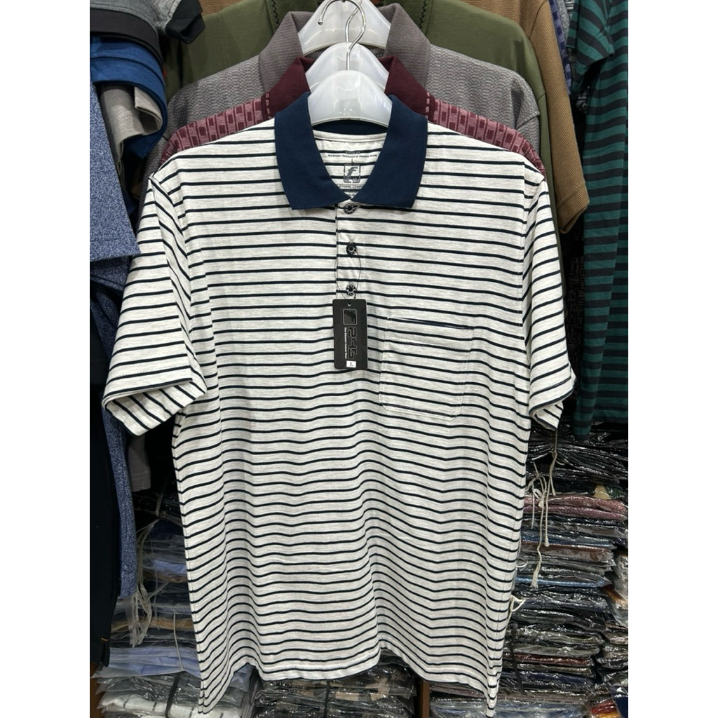 Kaos kerah pria dewasa salur | kaos bapak garis katun premium