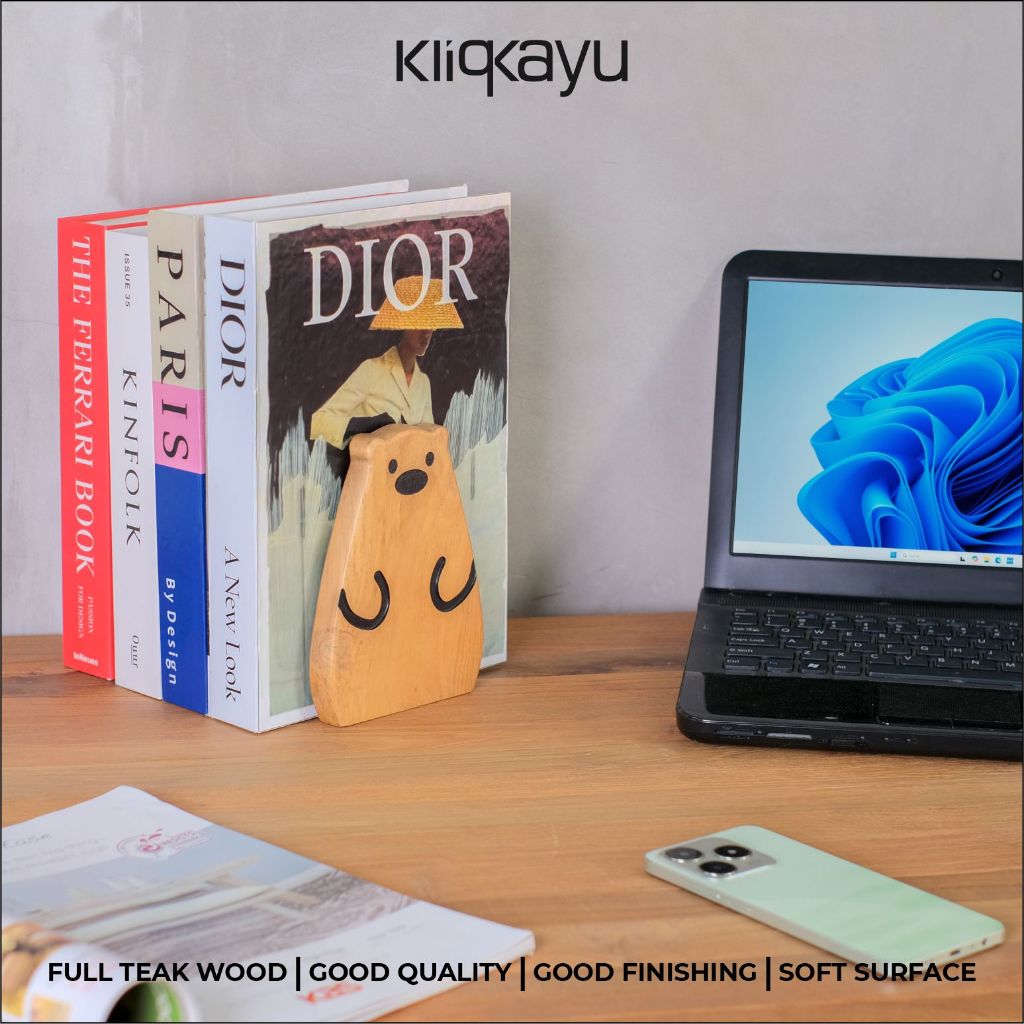 KLIQKAYU - Book Holder | Penyangga Buku Kayu, Estetik, Karakter Panda Rak Buku
