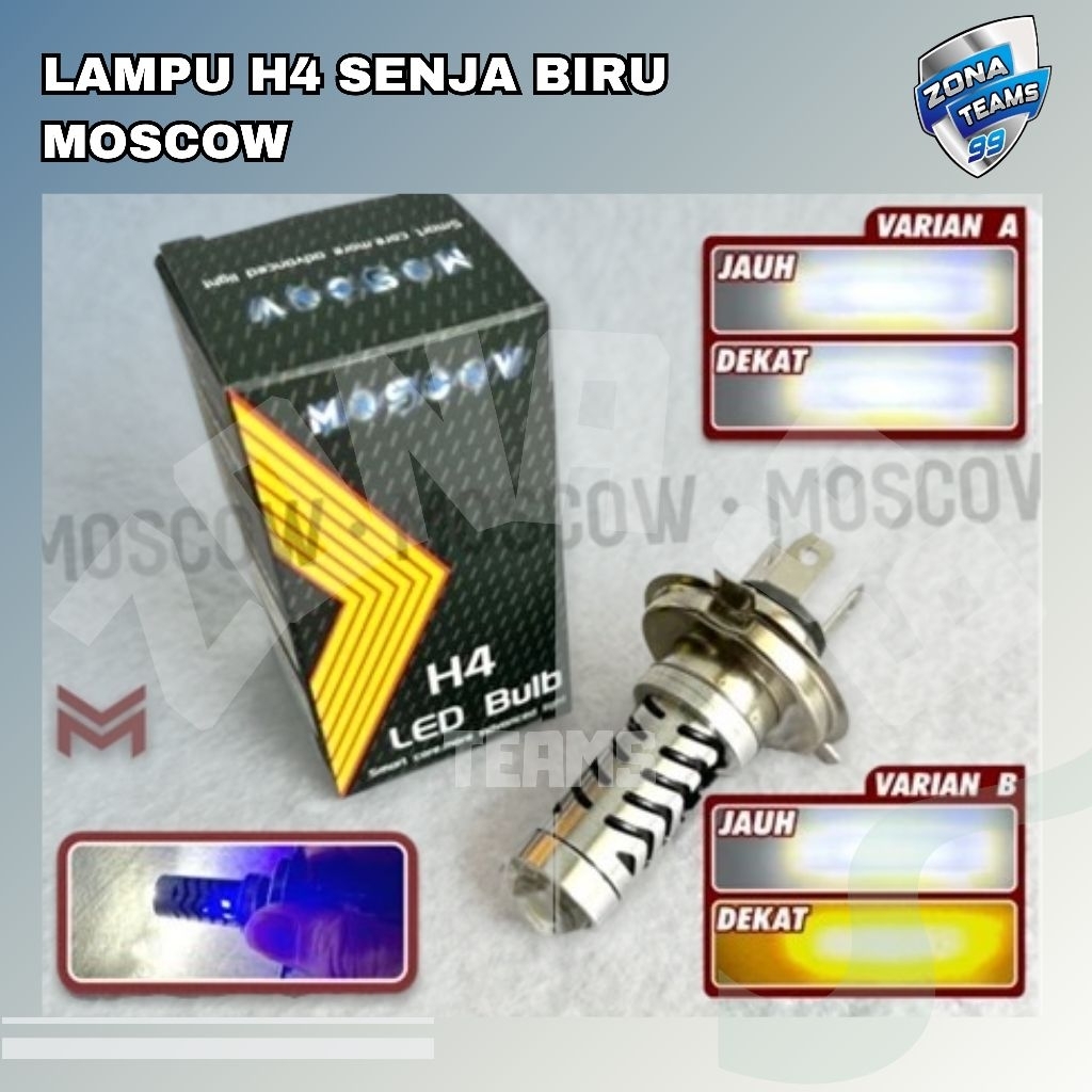 Lampu Led H4 Laser Senja Biru Motor jauh dekat MOTOR MOBIL SOKET H4 3 KAKI12-80 VOLT ORIGINAL MOSCOW