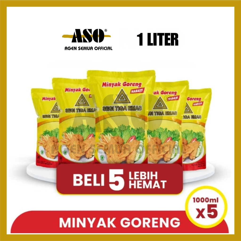 

[ PAKET ISI 5 ] Minyak Goreng cap Segitiga Emas 1 Liter ( Isi 5 Pouch ) PROMO !!!!