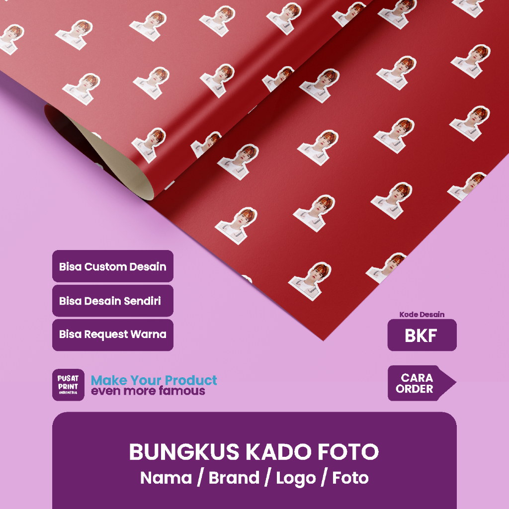 

Pusat Print Kertas Kado Foto Custom, Bungkus Kado Nama, logo, Foto BKF