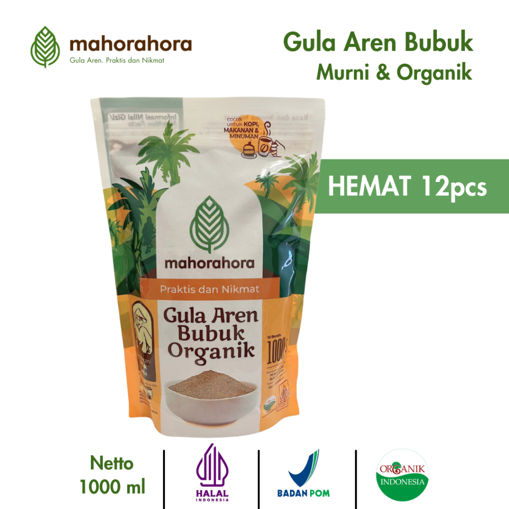 

Mahorahora Gula Aren Bubuk 1 Kg (Palm Sugar/ Gula Semut) Organik, Premium, Low GI, Sertifikasi - 12pcs