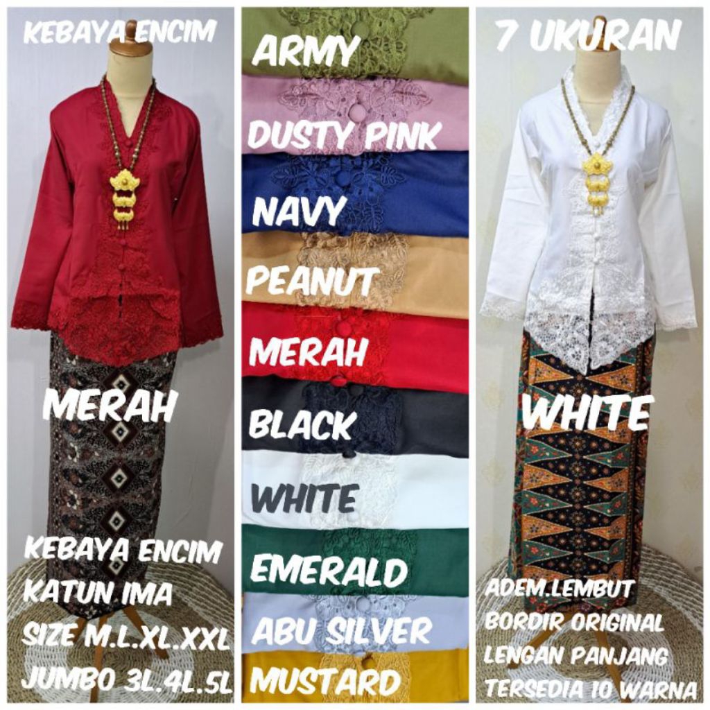 Kebaya Encim Atasan Kebaya Encim Bordir Kembang Bokor kualitas premium Kebaya lengan panjang set Rok