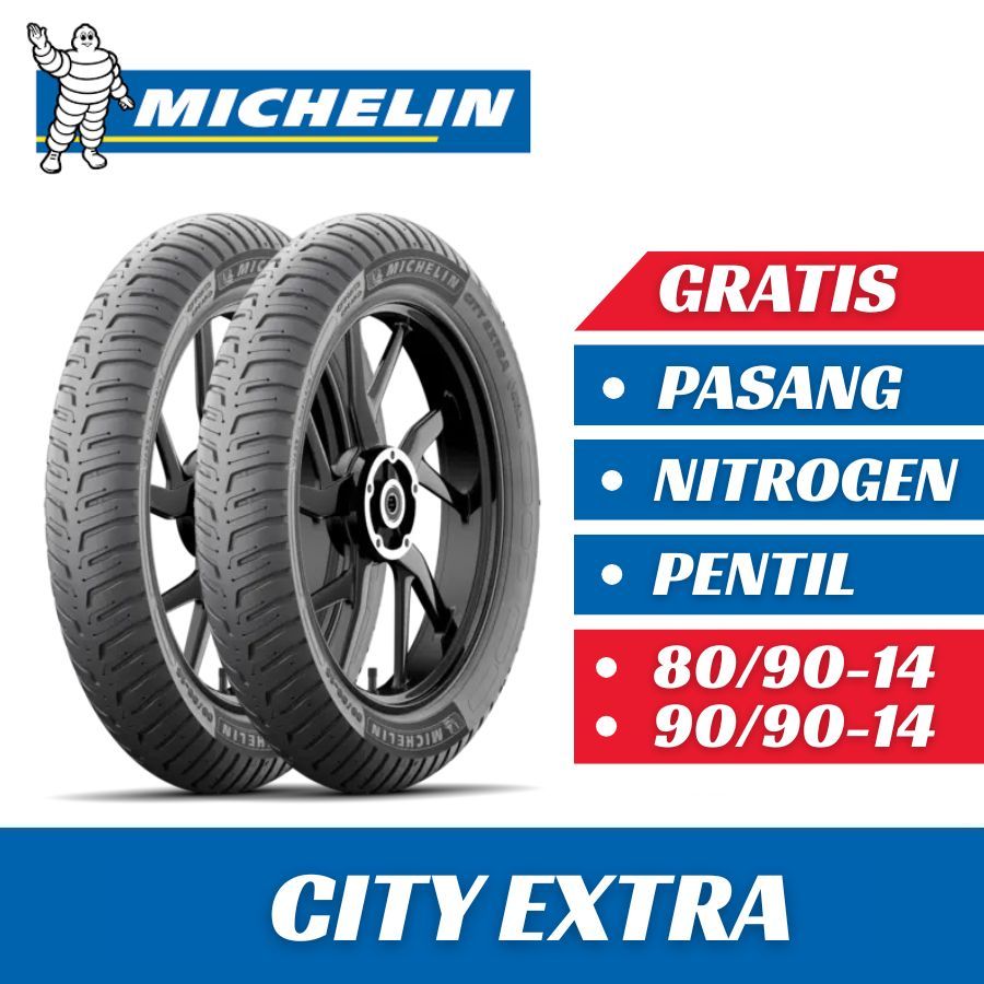 Paket Ban Motor MICHELIN CITY EXTRA 80/90-14 & 90/90-14 Tubeless Ban Depan Belakang Motor Matic Ring