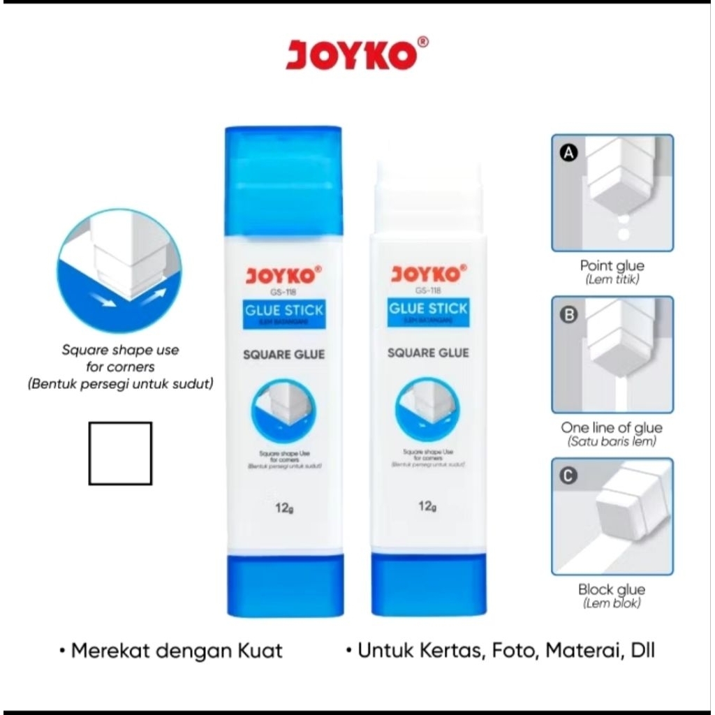 

Lem Stik Joyko Persegi Square Glue Stick Joyko Lem Batang Perekat Kuat GS118 GS 118 12gr