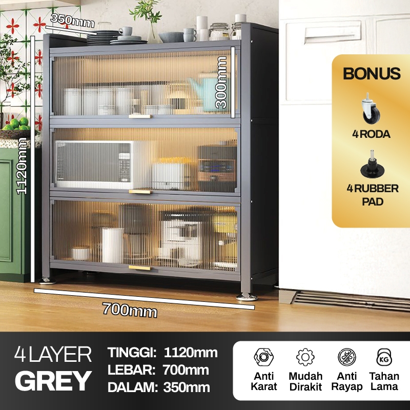 RAK PIRING TERTUTUP 4  SUSUN LEMARI DAPUR LEMARI PIRING ESTETIK MINIMALIS RAK DAPUR BESI  STAINLESS
