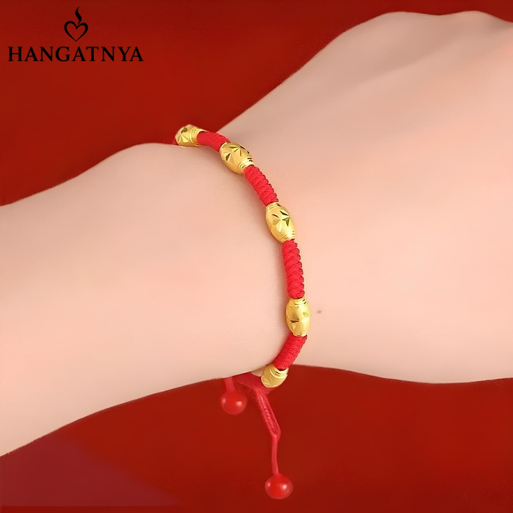Hangatnya Gelang Emas dengan Benang Merah Emas Imitasi untuk Wanita / Gelang Keberuntungan dengan Ma