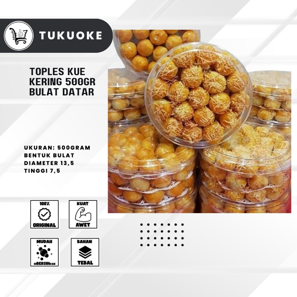 Toples kue kering 500gr bulat datar / Toples Plastik nastar 500gr