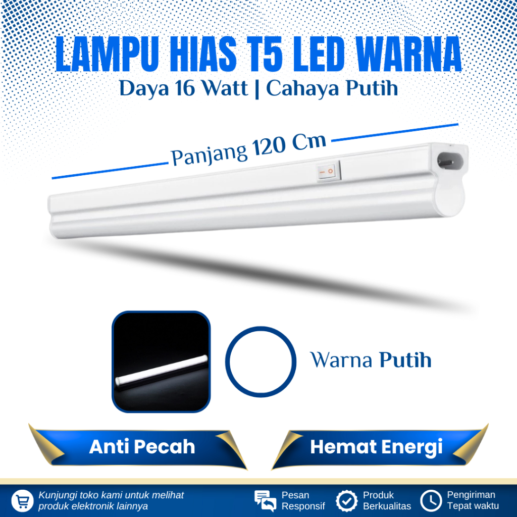 LAMPU TL NEON T5 LED 16 WATT 120 CM CAHAYA PUTIH LAMPU HIAS/DEKORASI WARNA PUTIH LAMPU T5 LED 16WATT