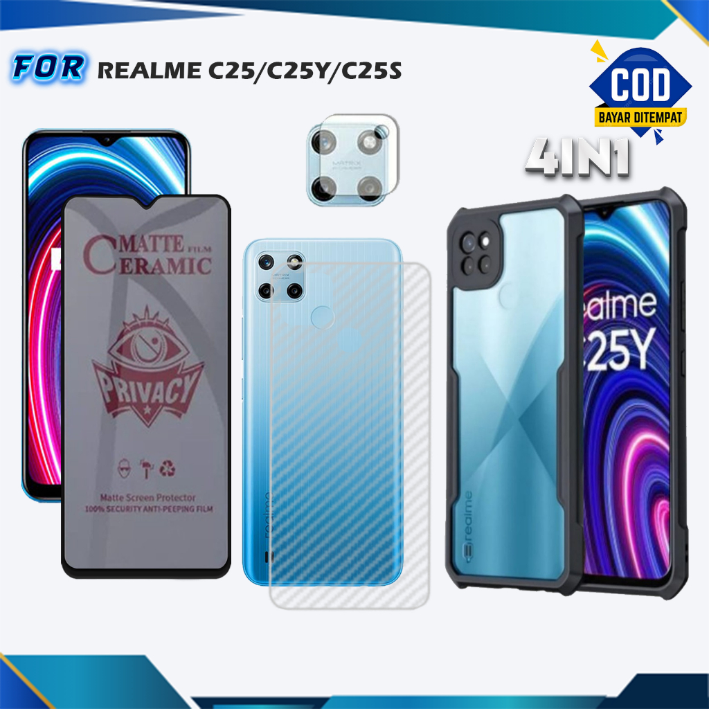 PAKET 4in1 Case Realme C25/C25Y/C25S Shockproof Fusion Crack Premium Softcase