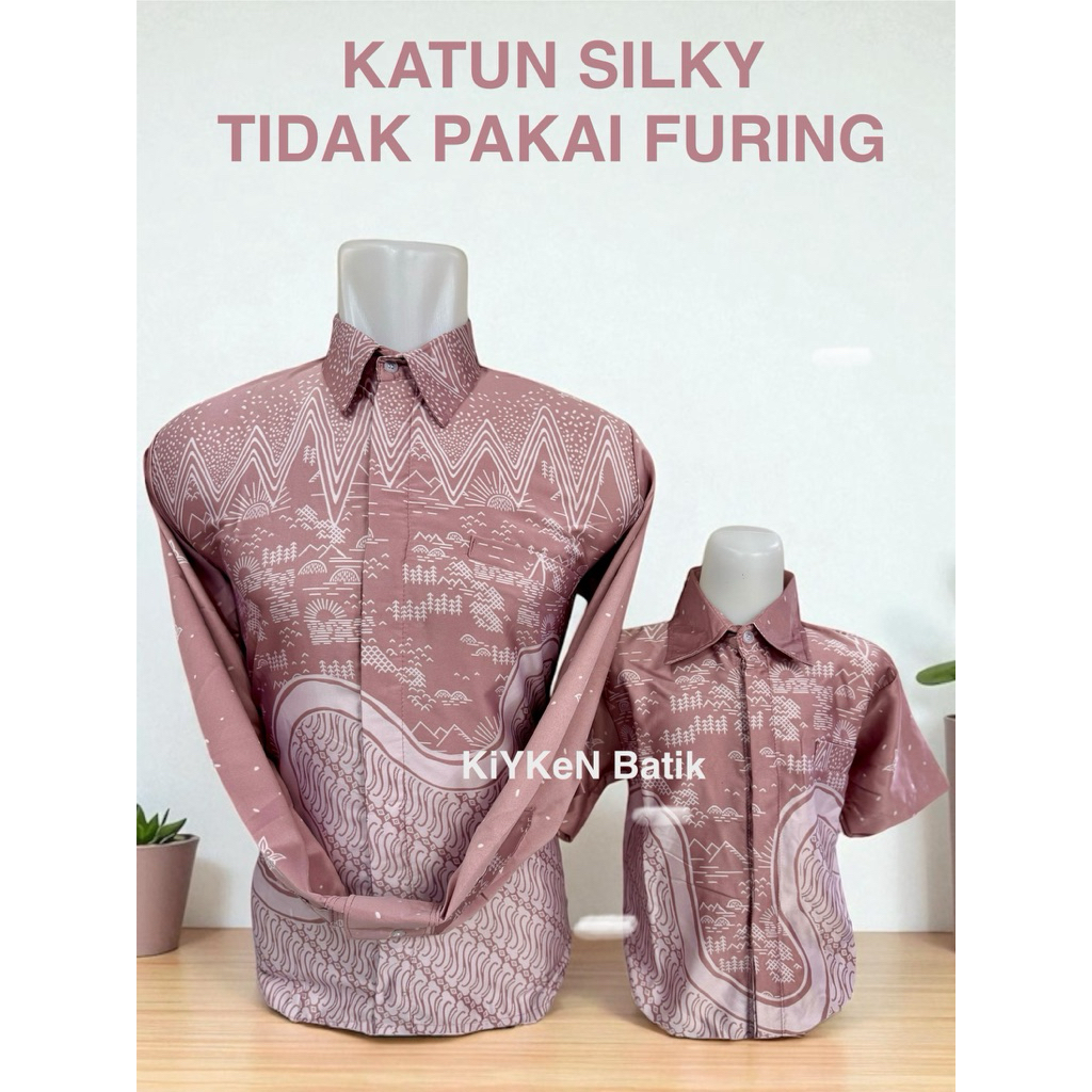 PINK SILKY ROSE GOLD,TAIDAK PAKAI FURING,Batik Couple Ayah Anak,Rok Lilit,Rok Plisket pink rose gold