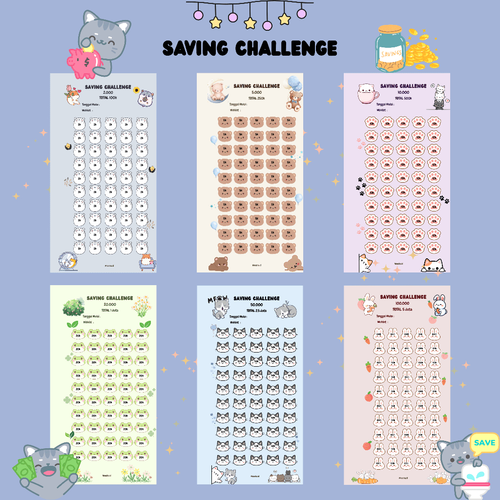 Saving Challenge A6 Kertas Menabung Budgeting Isi Binder A6