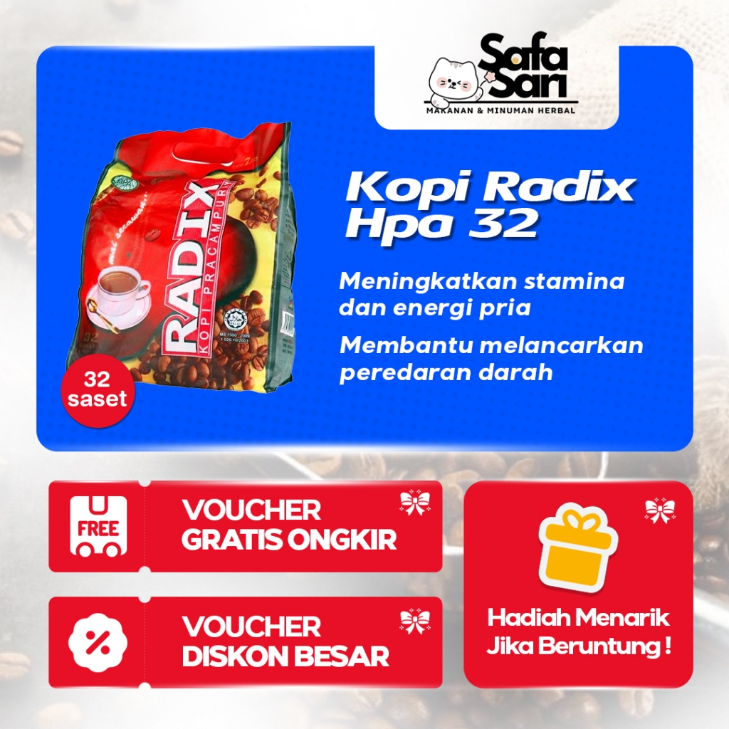 

KOPI RADIX HERBAL JUMBO ORIGINAL HPA ASLI DARI MALAYSIA ISI 32 SACHET NOMER 1 TERLARIS DI KOPI RADIX HPA MALAYSIA ORIGINAL