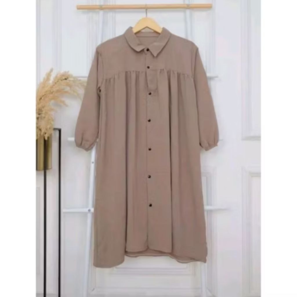 Tunik Crinkle Airflow Premium Atasan Wanita Tunik Crinkle Airflow Kemeja Lengan Panjang