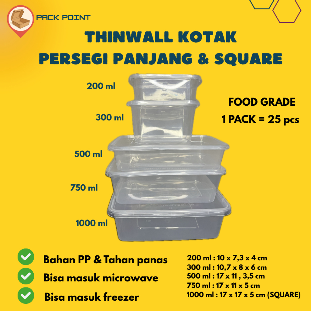 (ECER) Thinwall kotak persegi panjang dan square Ukuran 200 mL, 300 mL,350 mL square 500 mL, 750 mL,