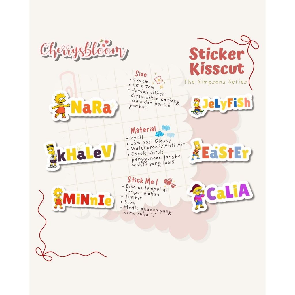 

Stiker Kiss Cut The Simpsons Label Nama Waterproof Tahan Air