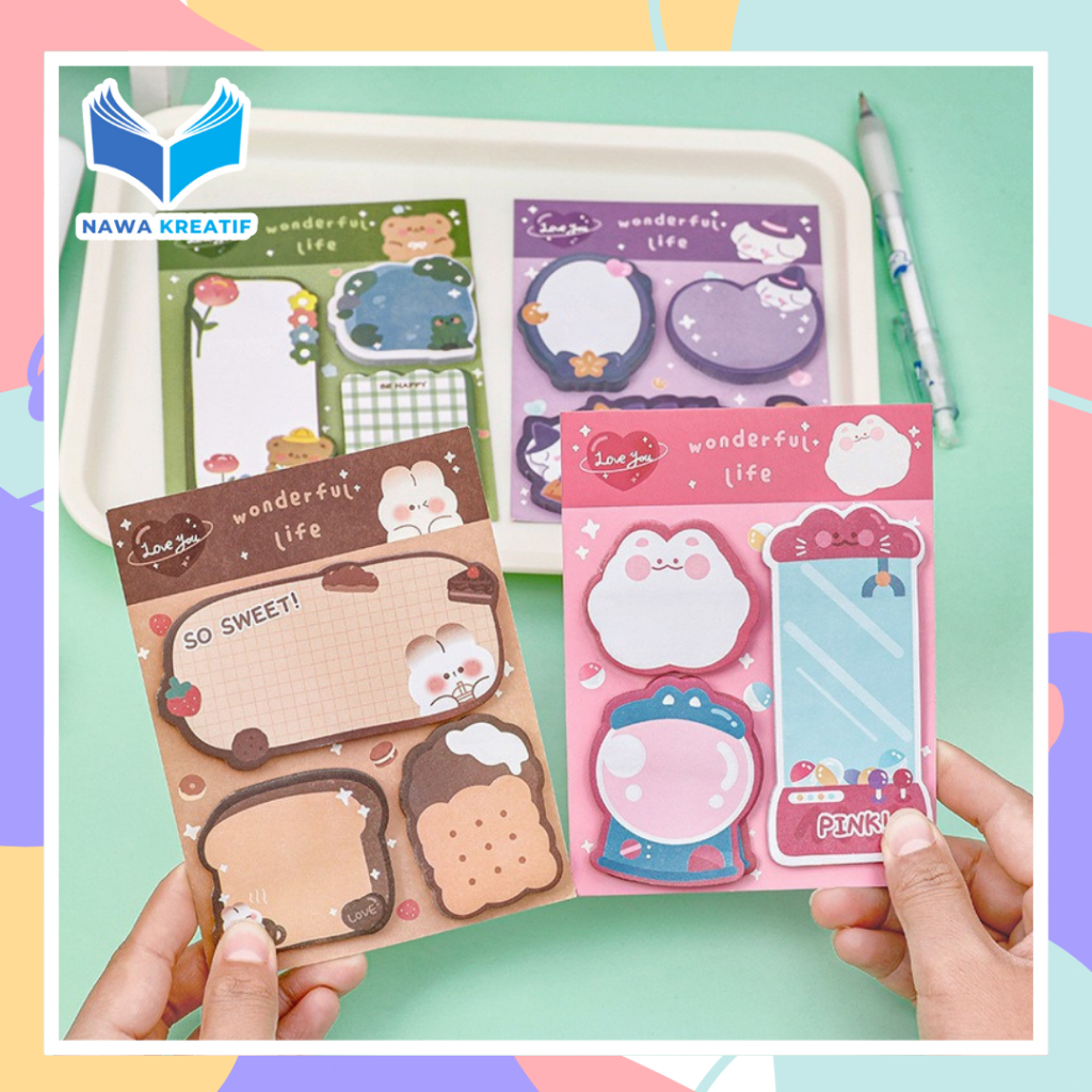 

NAWA Sticky Notes 3IN1 Karakter Lucu Kertas Catatan 60 Lembar Notes Kertas Pembatas Buku Motif