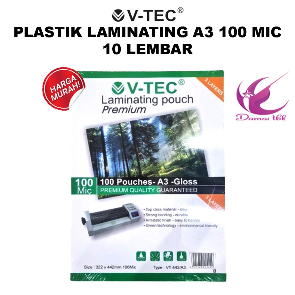 

( 10 Lembar ) V-tec Plastik Laminating A3 100 MIcron