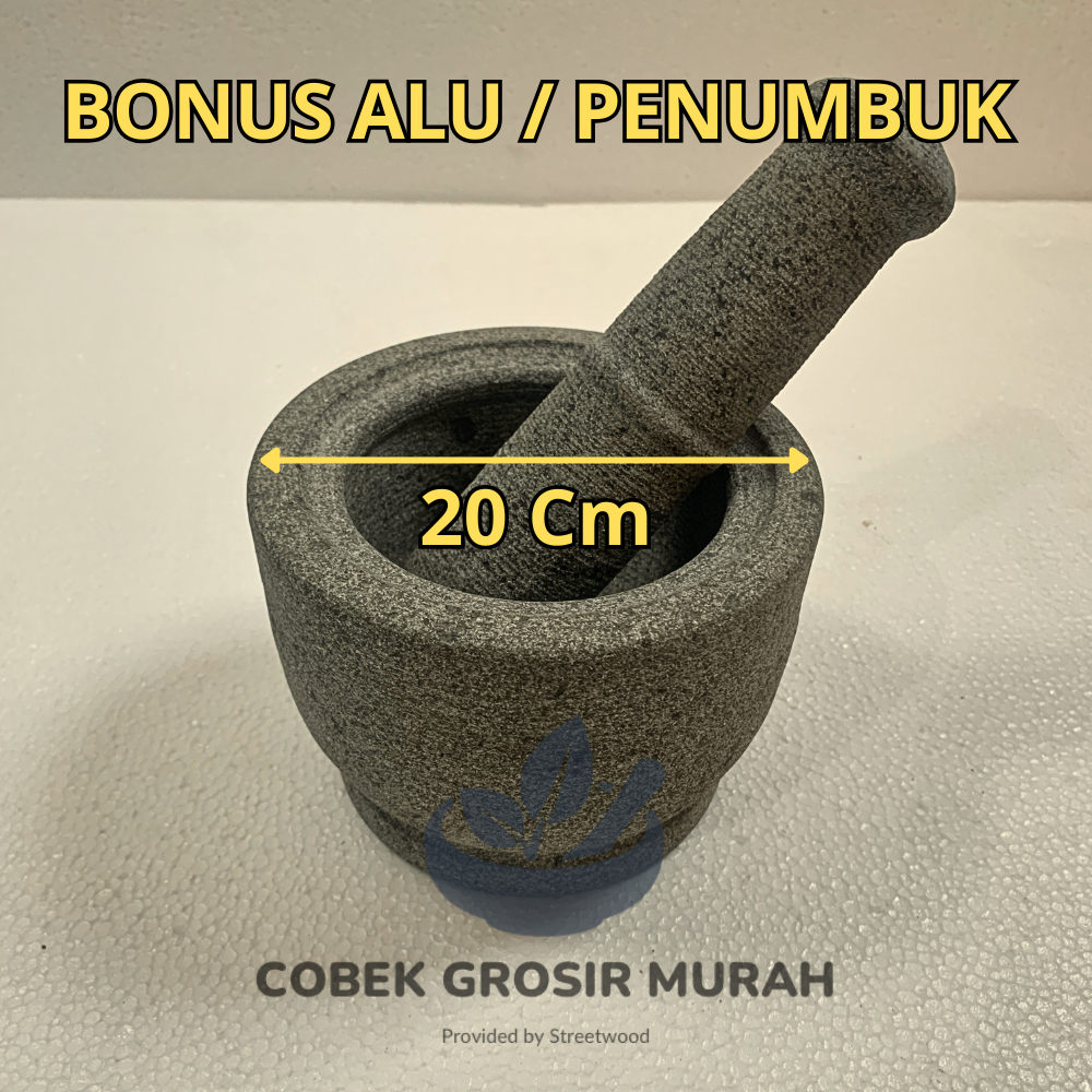 Lumpang Batu Asli 20 Cm Bonus Alu Penumbuk Lesung Batu Asli