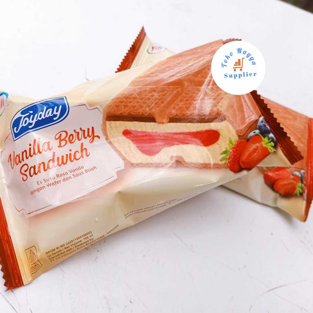 

Es Krim Joyday Vanilla Berry Sandwich - Es Susu Vanilla dengan Wafer dan Saus Buah