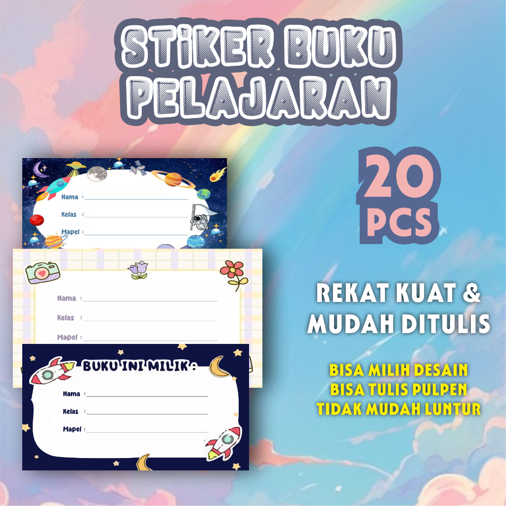 

20 PCS Stiker Nama Buku Tulis Pelajaran Sticker Nama Kelas Sekolah