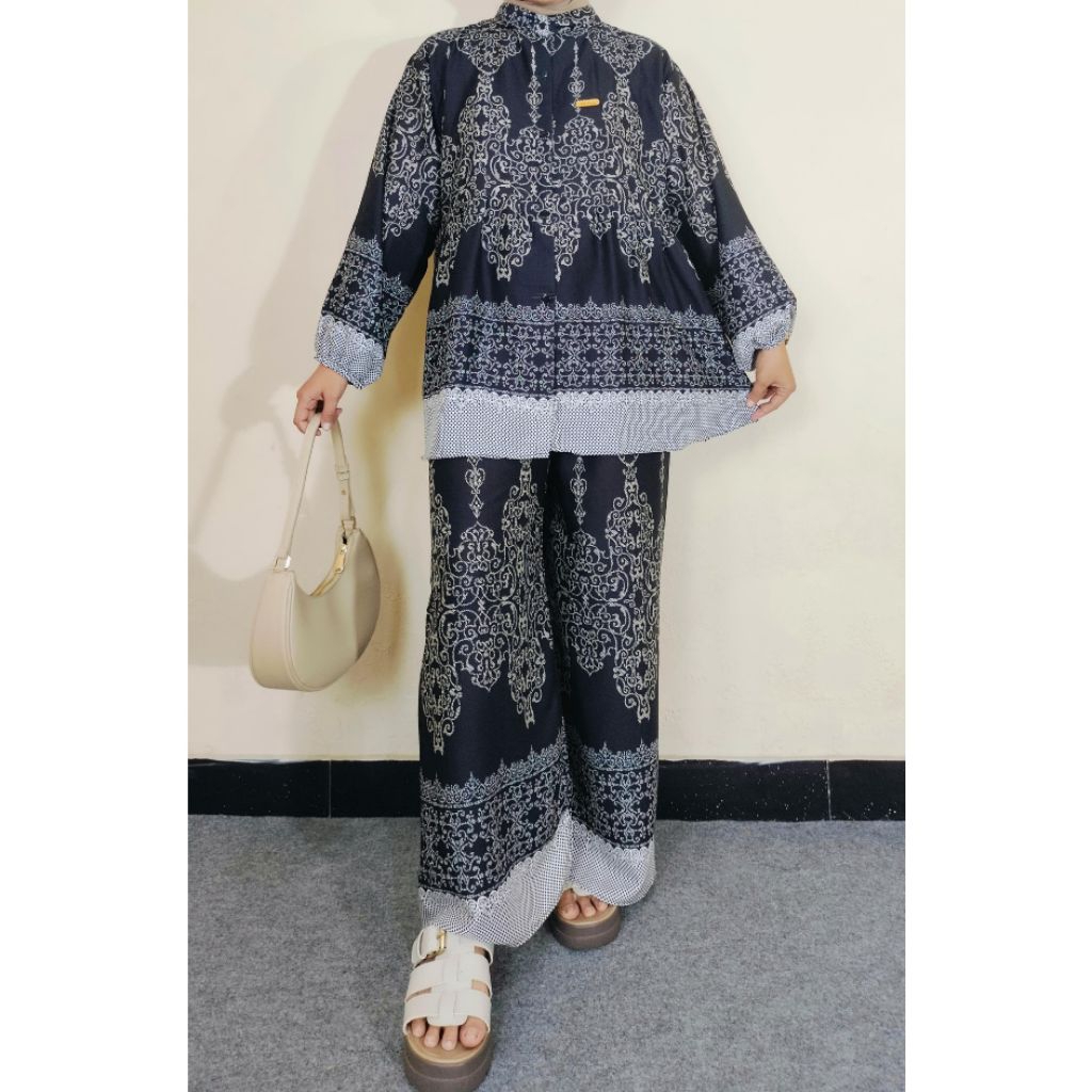 Setelan rayon / setelan lengan balon / oneset wanita celana kulot