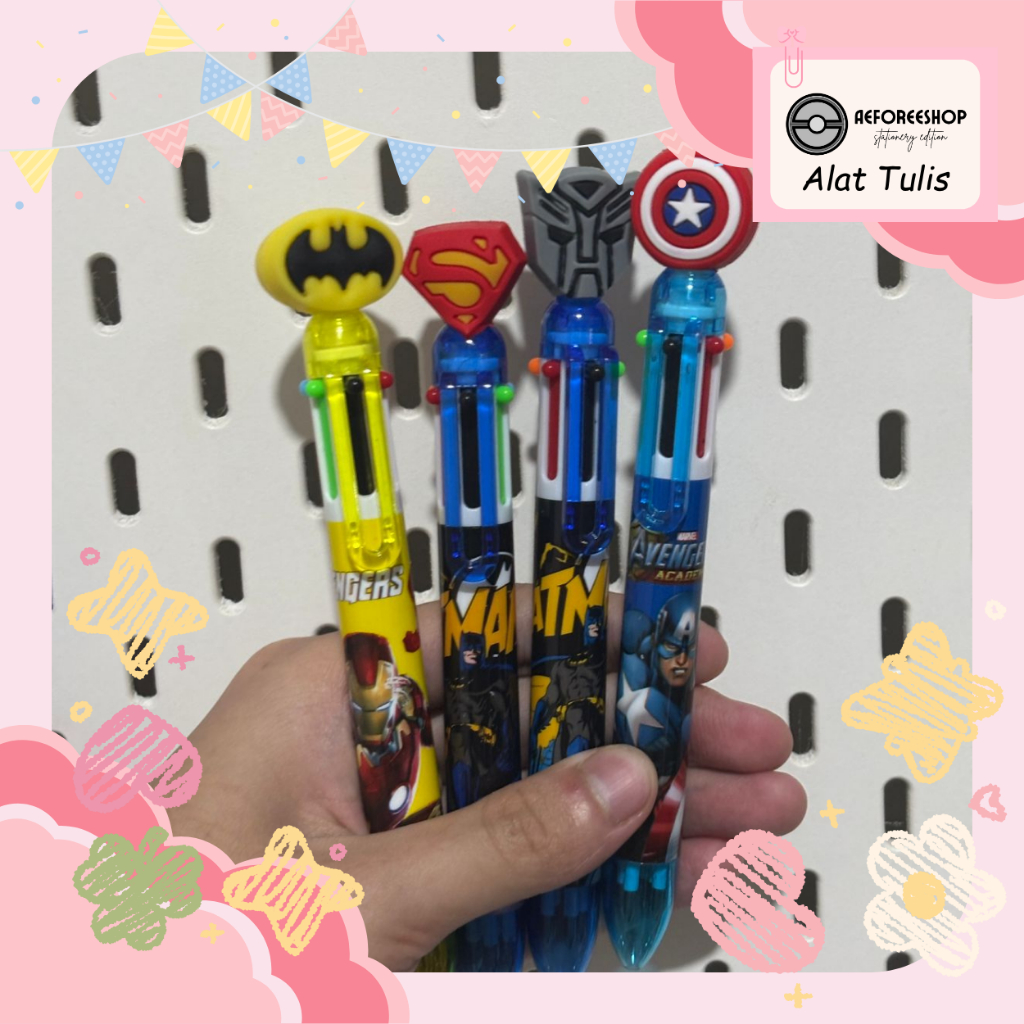 

BOLPEN | PULPEN | PEN 6 WARNA SUPERHERO KEREN DAN UNIK ALAT TULIS SEKOLAH