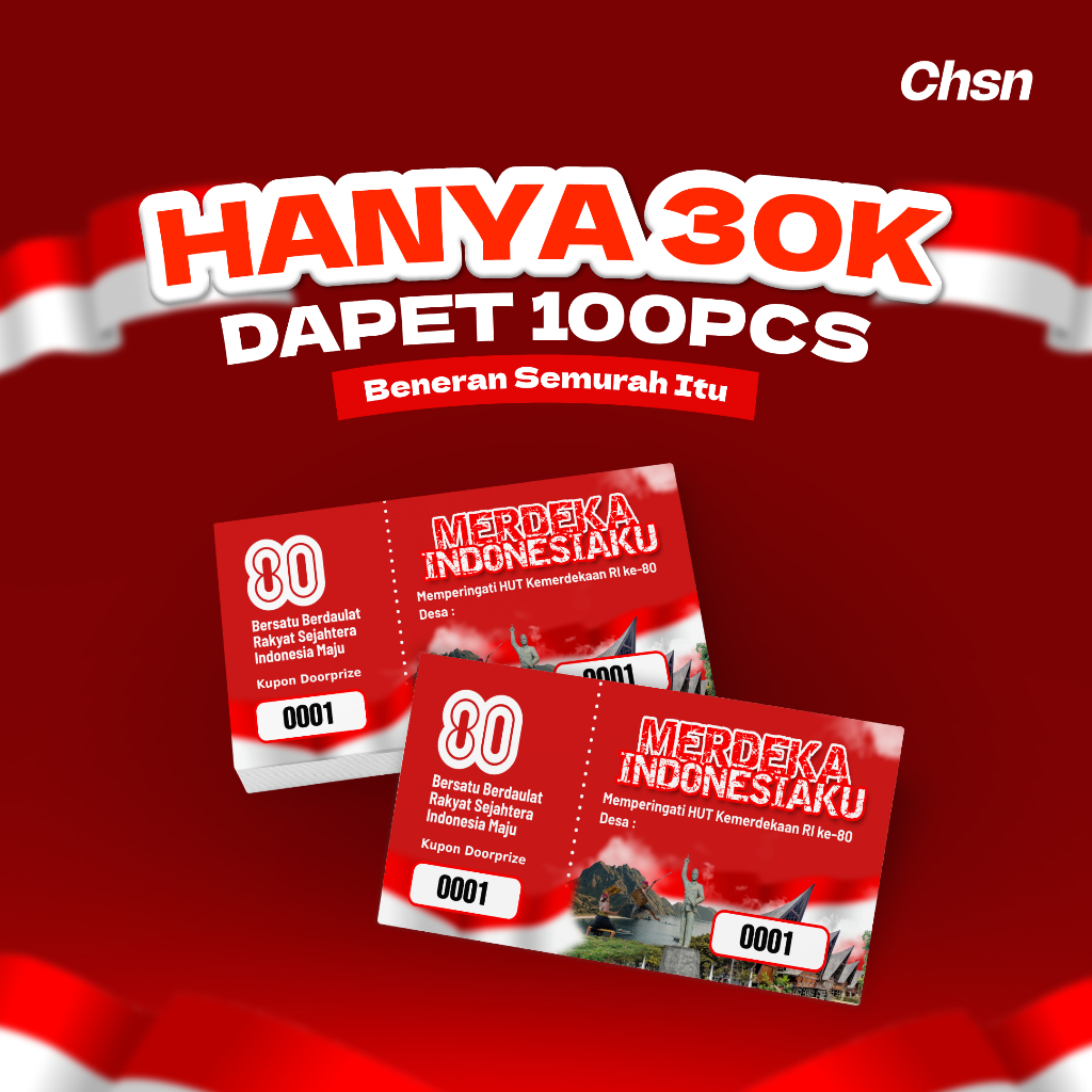 

100PCS! JASA CETAK VOUCHER UNDIAN DOORPRIZE AGUSTUSAN KEMERDEKAAN BAHAN PREMIUM