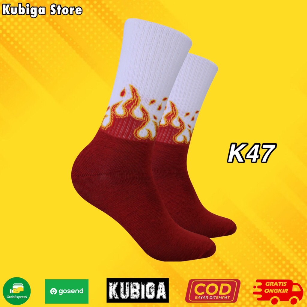 Kaos Kaki Oldschool - Kaos Kaki Skate Api Merah Putih - K47