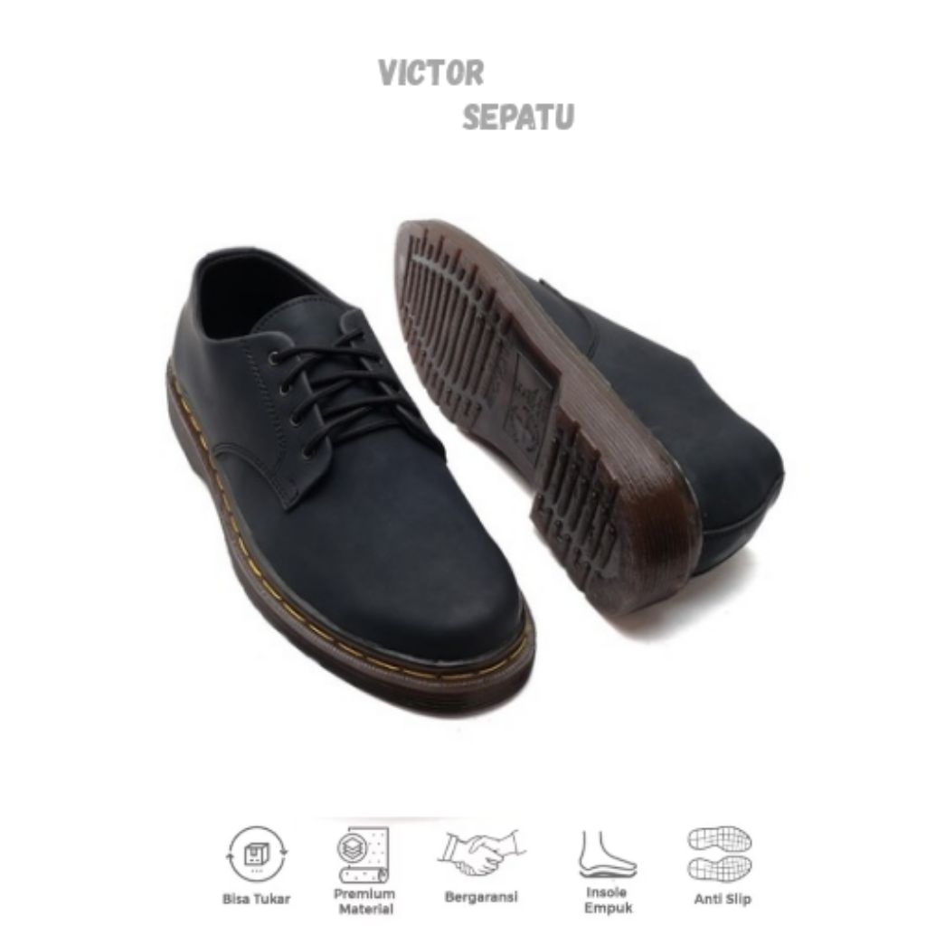 Victor Roben Black - Sepatu Formal Pria Hitam Pantofel Kerja Kantor Kuliahan Kulit Pu