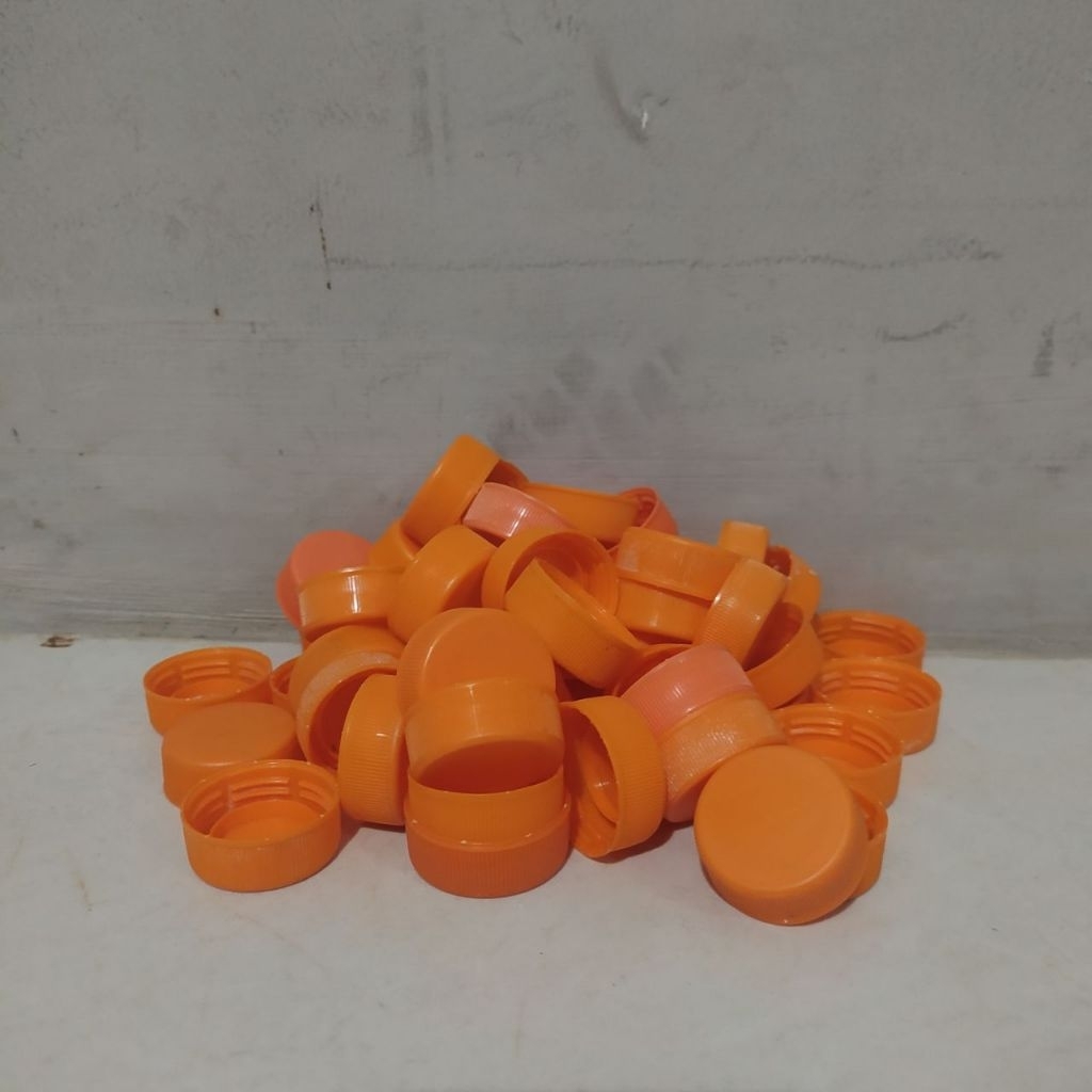 50pcs Tutup Botol Plastik Warna Orange Polos Bekas Bersih