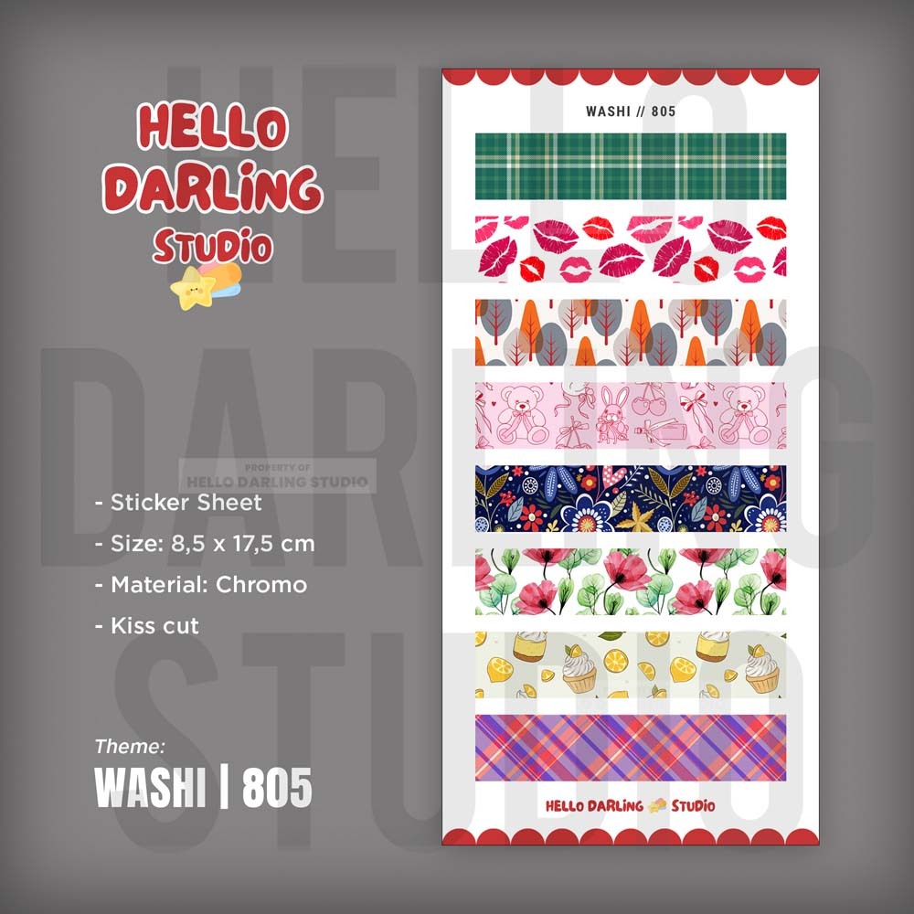 

Sticker Journal Pattern Washi Tape Style. Sticker Sheet Journaling Scrapbook Deco. Kiss Cut. Washi 805.