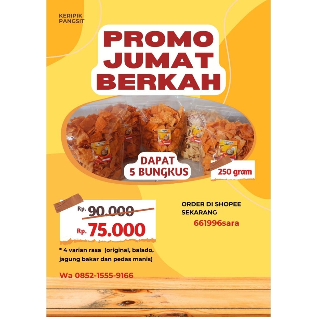 

PROMO keripik pangsit mix 5 bungkus kemasan 250 gram