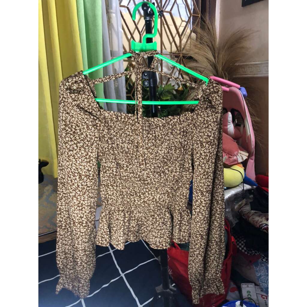 baju PL sabrina lengan panjang kerut dada