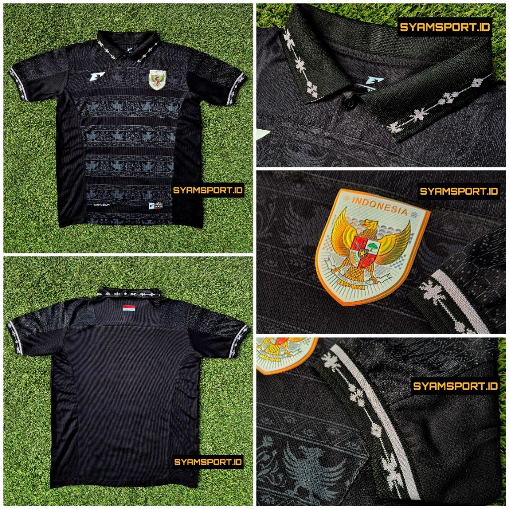 Jersey Kiper Timnas Indonesia Hitam 2025 Detail Logo Timbul Krah Lengan Karet Motif Bordir Elastis |