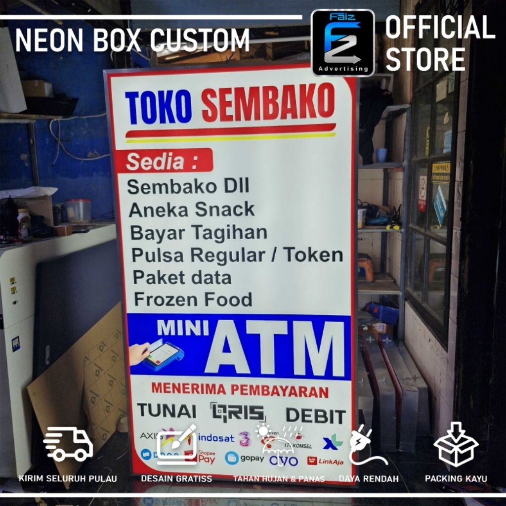 NEON BOX CUSTOM 2 SISI UKURAN 150X100