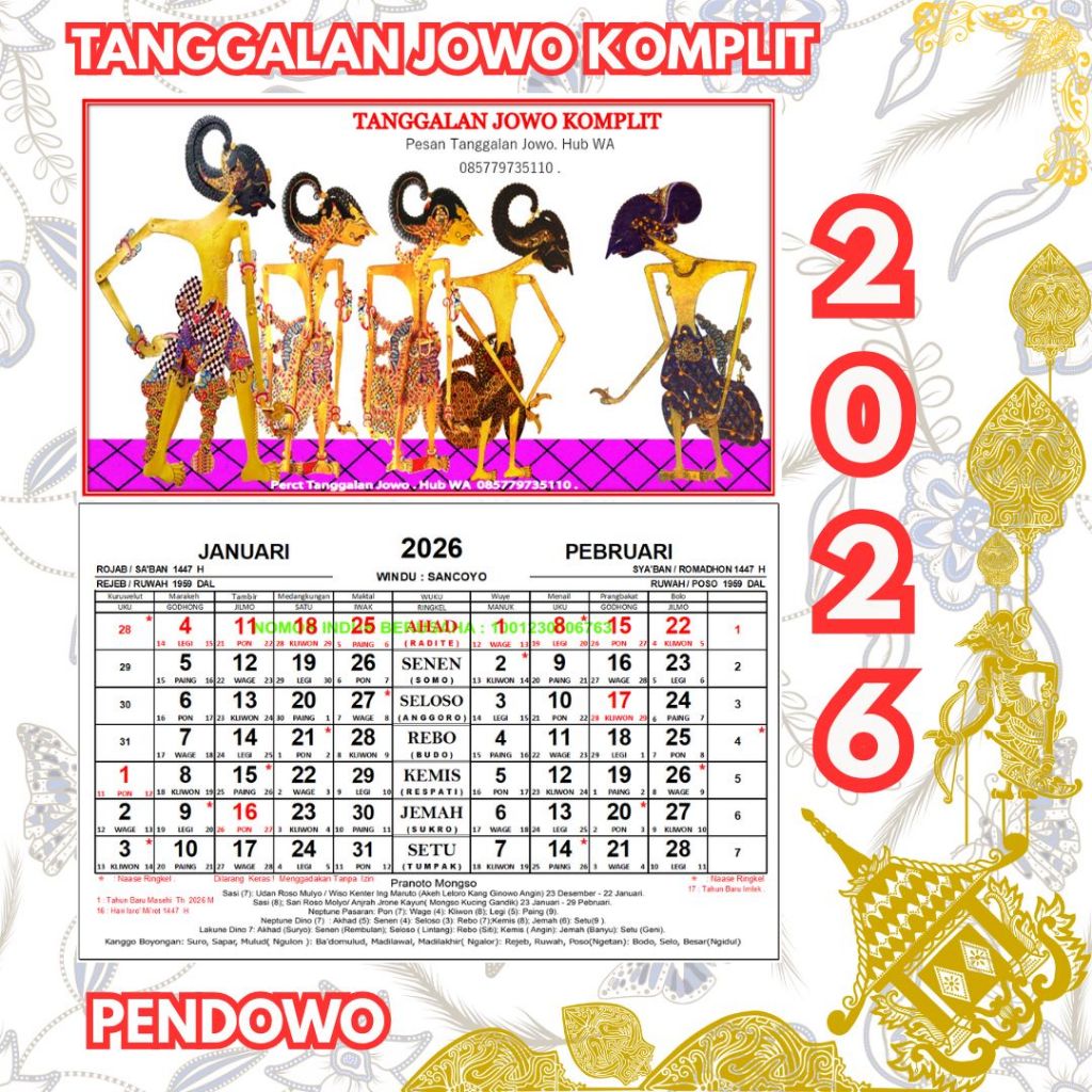 

KALENDER TANGGALAN JOWO KOMPLIT 2026