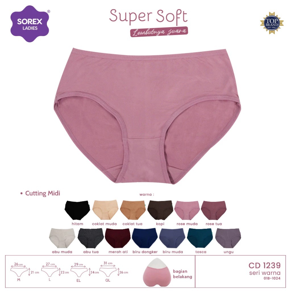 ( 6pc ) CD Sorex 1239 | Sorex Celana Dalam Wanita Midi Basic Super Soft - Warung Mintul