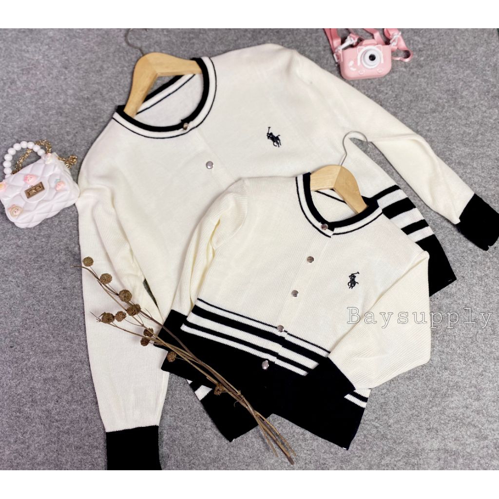 Cardigan Couple Ibu Dan Anak Perempuan 1-11 tahun Polo Salur Atasan Wanita Knitwear
