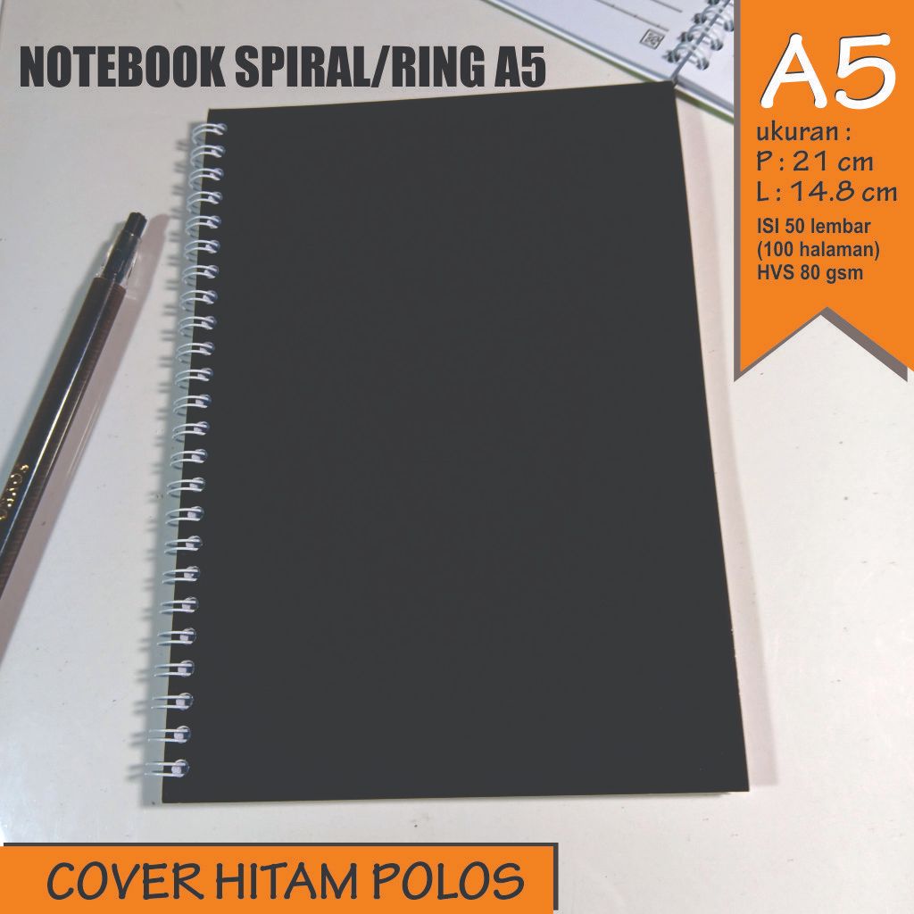 

NOTEBOOK SPIRAL A5/ COVER POLOS HITAM /Buku Catatan/Jurnal/Buku Sketsa
