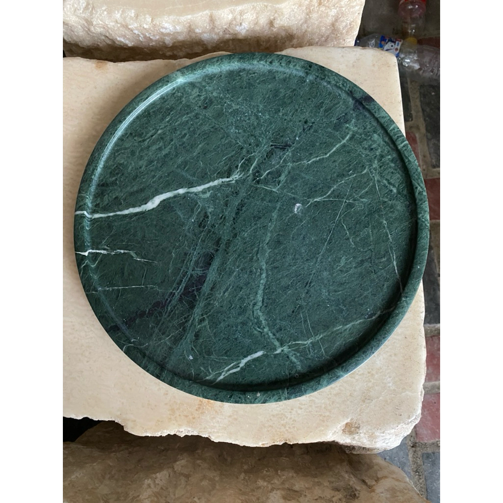 Tray bulat batu marmer verde | Marble round verde | Tray batu marmer serbaguna