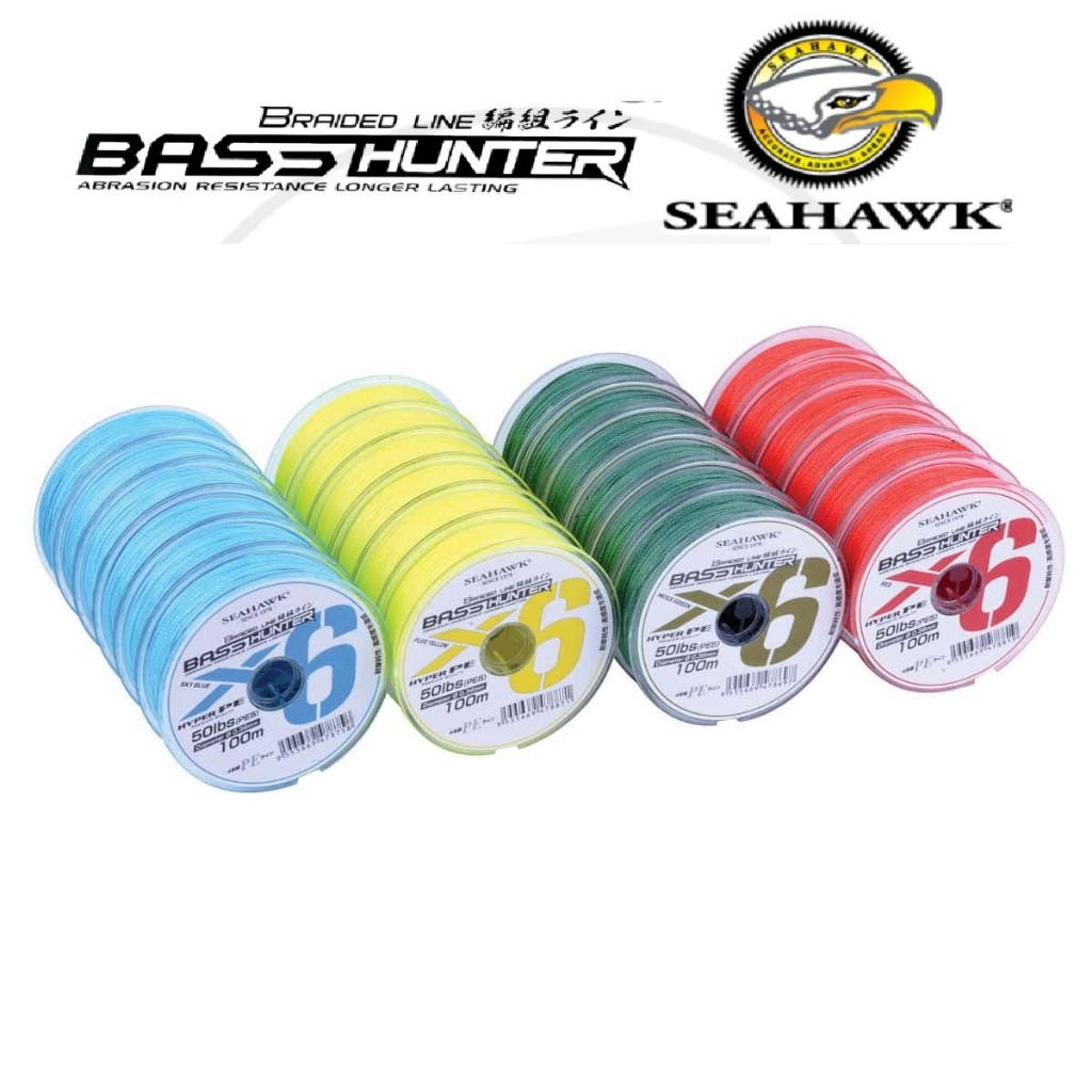 SEAHAWK BASS HUNTER 6X BRAIDED LINE, SENAR PE/SERAT CONNECTED UKURAN 100METER