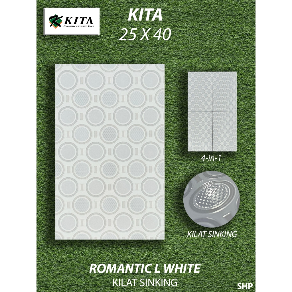 Keramik Dinding Kamar Mandi 25X40 KITA Romantic White Kilat KW1 Pekanbaru Riau, Motif Bulat