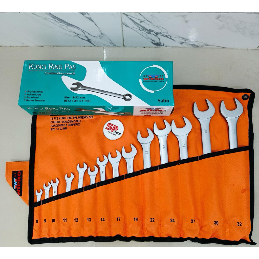 KUNCI RING PAS / RING PASS SET 14PCS CRV (8-32MM) WIPRO SATIN