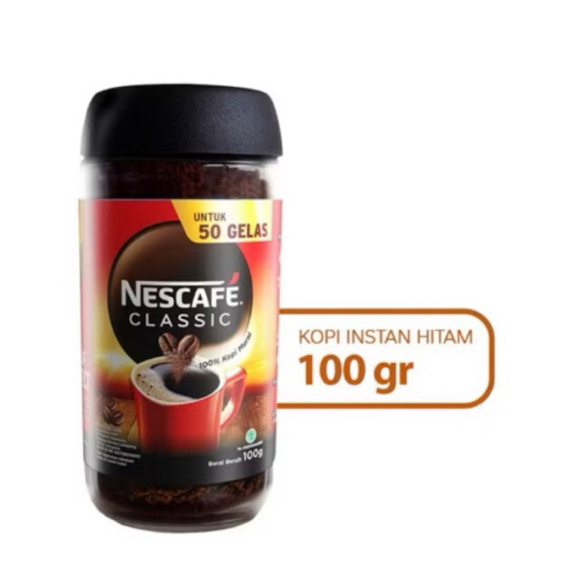 

Nescafe Classic Kopi Hitam Instan 100% Robusta 100 Gr / 50 Gelas