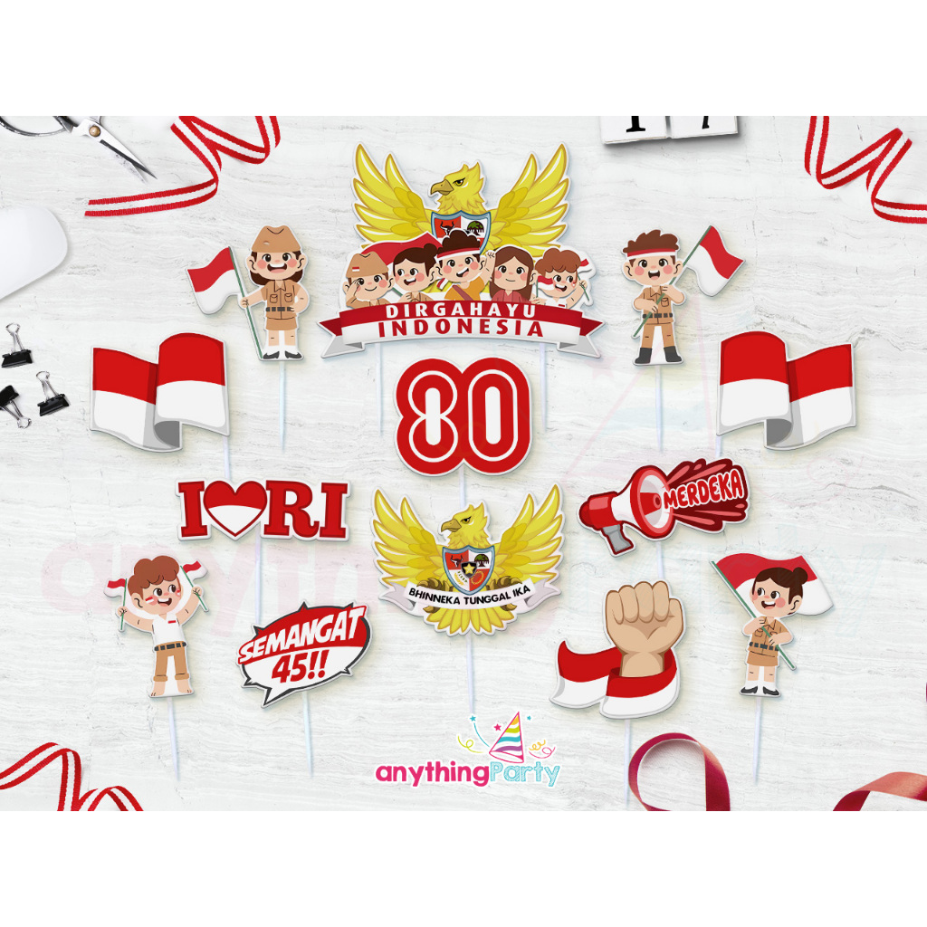 

HUT Indonesia ke 80 Cake Topper - Hiasan Dekorasi Tusukan Kue Puding Cupcake Ultah Dirgahayu RI 80