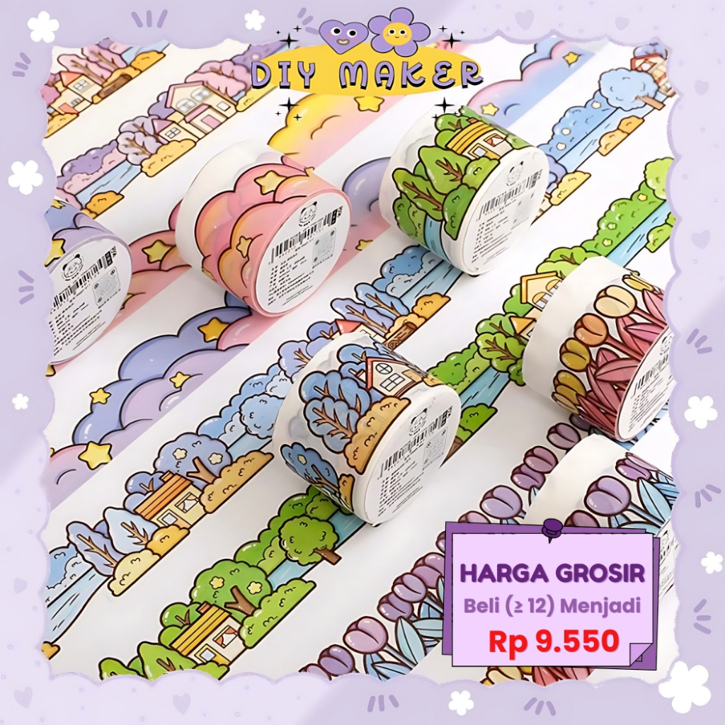 

DM Washitape Masking Tape Stiker Buat Dekor Buku Jurnal Frame Bertema Awan Bunga Rumah CUTIE TLD110